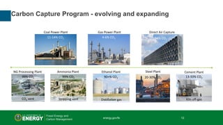 12 | Office of Fossil Energy
Carbon Capture Program - evolving and expanding
4-6% CO2
Gas Power Plant
Coal Power Plant
11-...